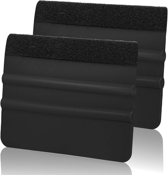 Vinyl Wrap Squeegee 2Pcs Black with Extra 2 Felt Replacements | Extra 2 Felt Replacements, Non Slip Plastic 4 Inch Squeegee, Scratch Free Bubble Elimination, Tool for Car Wrap Window Tint