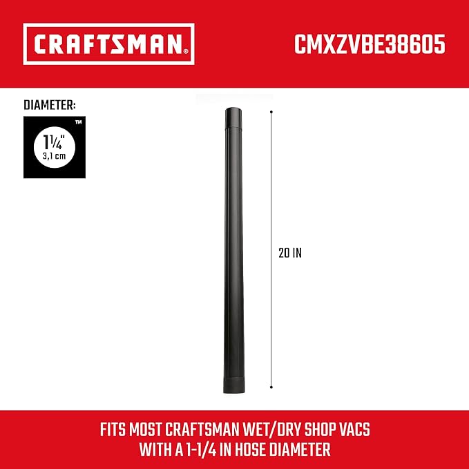 CRAFTSMAN CMXZVBE38605 1-1/4 in. Extension Wand Wet Dry Vac Attachment | Industrial-Grade Shop Vacuum Accessory for Extending Reach While Cleaning, Fits 1-1/4 in. Hose Diameter
