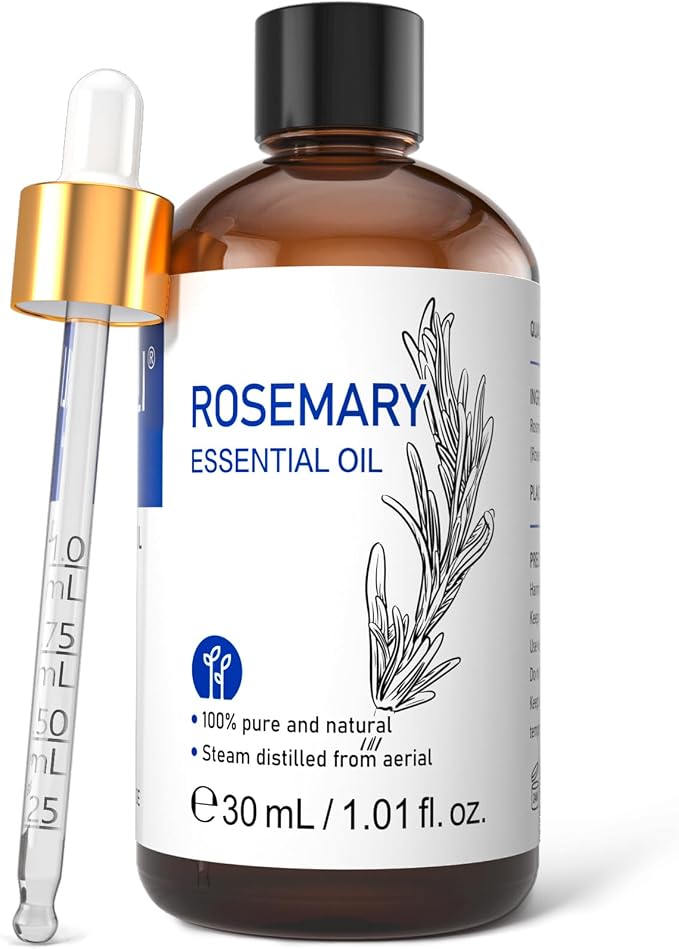 HIQILI Rosemary Essential Oil for Hair Care, Skin Care & Aromatherapy | Add to Diffuser for a Refreshing Atmosphere, Blend Into DIY Candles and Sprays for an Uplifting Scent —30mL / 1.01 fl oz