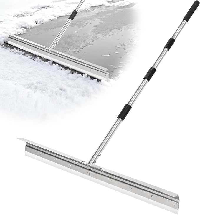 CAROD 33.4" Large Floor Squeegee for Concrete, Commercial Heavy Duty Silicone Blade Squeegee for Floor with 63" Stainless Handle, Anti-Splash Curved Baffle for Garage, Factory, and Tough Cleaning Jobs
