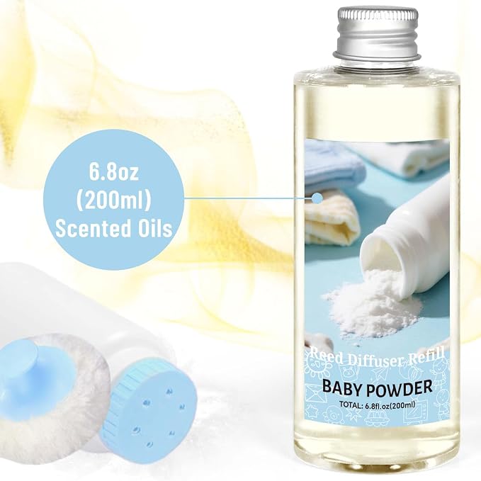 STRN Reed Diffuser Oil Refill, Baby Powder Scented Diffuser 200ML | Summer Long-Lasting Fragrance for Living Room, Bedroom, Office, Home Décor