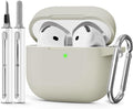 for AirPods 4 Case 2024 with Cleaner Kit & Keychain-Khaki | Silicone Protective Cover for Apple AirPods 4th Generation Case,for Women Men,One-Piece Design,Shockproof,Dust Proof