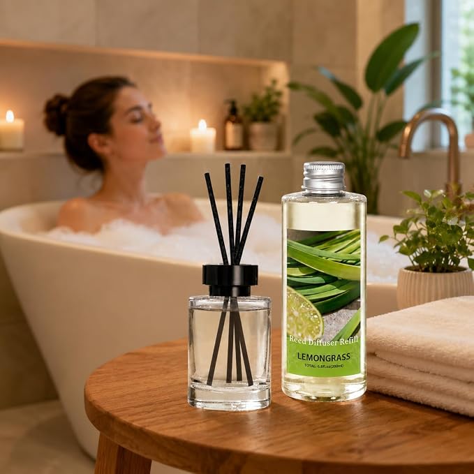 STRN Lemongrass Reed Diffuser Oil Refill, Diffuser Refills with Stick 200ML | Summer Long-Lasting Fragrance for Living Room, Bedroom, Office, Home Décor