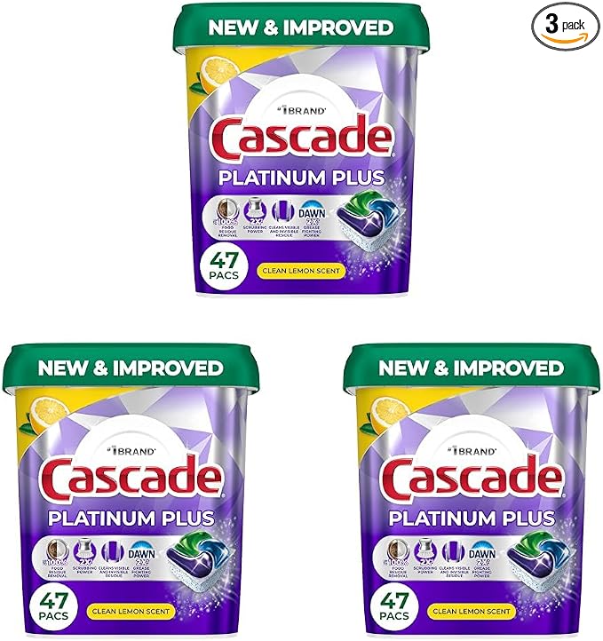 Cascade Platinum Plus Dishwasher Pods, Dishwasher Detergent, Dish Detergent Soap, Lemon, 47 Count (Pack of 3)