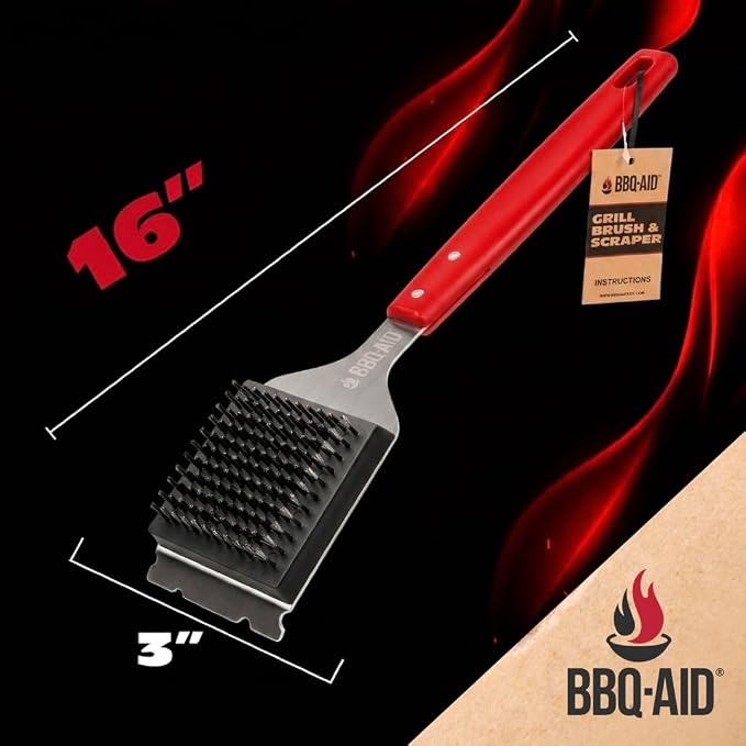 BBQ Grill Brush for Outdoor Grill Cleaner and Scraper, Replaceable Head | Barbecue Grill Cleaning Brush with No-Scratch Stainless Steel Bristles and Extended Red Handle, Safe for Any Grill Grate