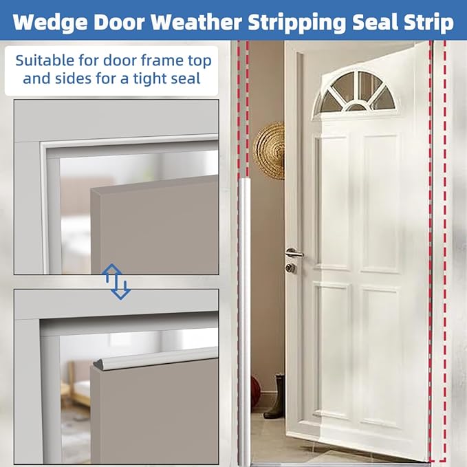 Wedge-Shape Window Weather Stripping Door Frame Seal Strip 3Pcs×196" Black,Upgrade Black Foam,Soundproofing,Draft Stopper,Winter Insulation,Noise Blocker, Gap Filler for Exterior Front Door Side