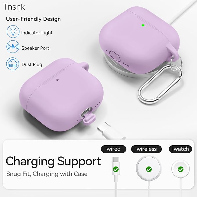 for AirPods 4 Case, TNSNK Silicone AirPod 4 Case Cover Compatible with Apple Airpods 4th Gen, Shockproof Protective Cases for Women Girly with Cleaner Kit and Keychain, Front LED Visible