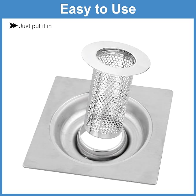 uxcell 4 Pack Shower Drain Strainer, 3.2" x 2.6" 304 Stainless Steel Floor Drain Strainer Deep Sink Hair Catcher for Kitchen Bathroom Balcony Floor Drain, Fit Hole Size from 1.5" to 2.6"