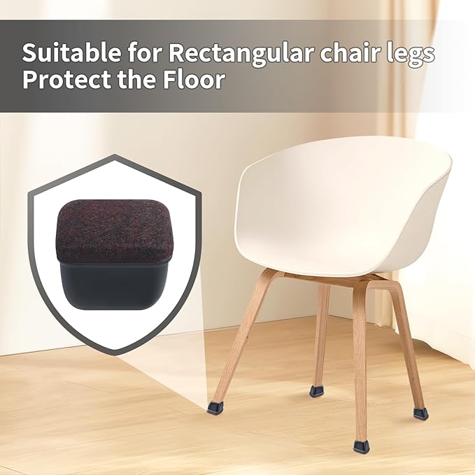 Ezprotekt 8 Pcs Rectangle Black Felt Chair Leg Floor Protectors for Hardwood Floors, Rectangle Silicone Chair Leg Caps, Furniture Leg Covers Cups for Chair Table (Fit W :0.6-0.8", L: 0.9-1.3")