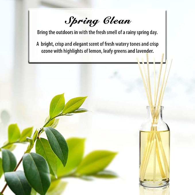Reed Diffuser Set, Spring Clean - Bathroom Shelf Décor | Fresh, Crisp Fragrance of Lemon, Leafy Greens & Lavender, Essential Oil Room Scent Infuser with Reed Sticks, Made in the USA