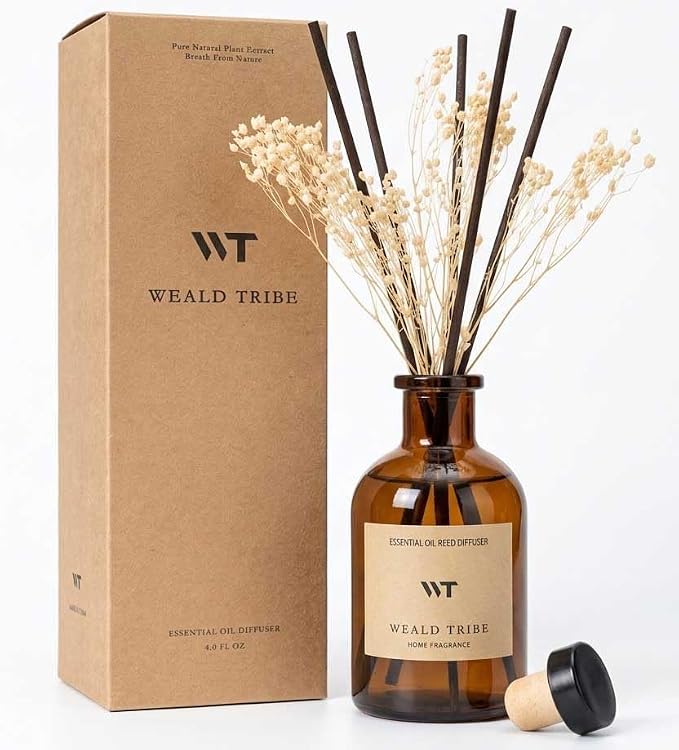 Reed Diffuser Set for Bathroom Air Fresheners, Oil Diffuser Sticks | White Jasmine Scent 4.0 fl oz Home Fragrance with Sticks Defusers | House Bedroom Office Shelf Decor