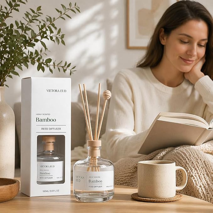 Bamboo Reed Diffuser, 3.5 Fl Oz | Luxury Hotel Ritz Carlton Inspired, Lasts 12 weeks,flameless & safe. floral scent for living room/bedroom. Natural oils, gift