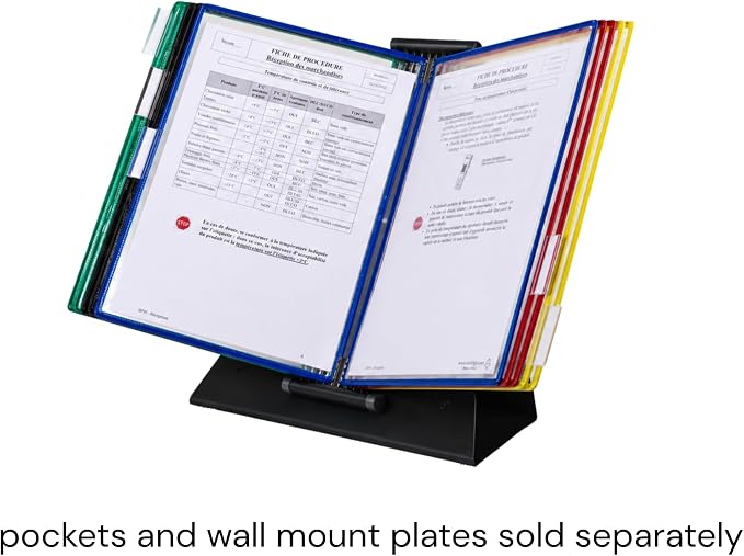 Tarifold Desktop Reference Display Base, Metal Desk Stand, Black | Metal desktop base for compatible reference systems, supports Letter, A3 and A5 brackets, rubber feet for stability