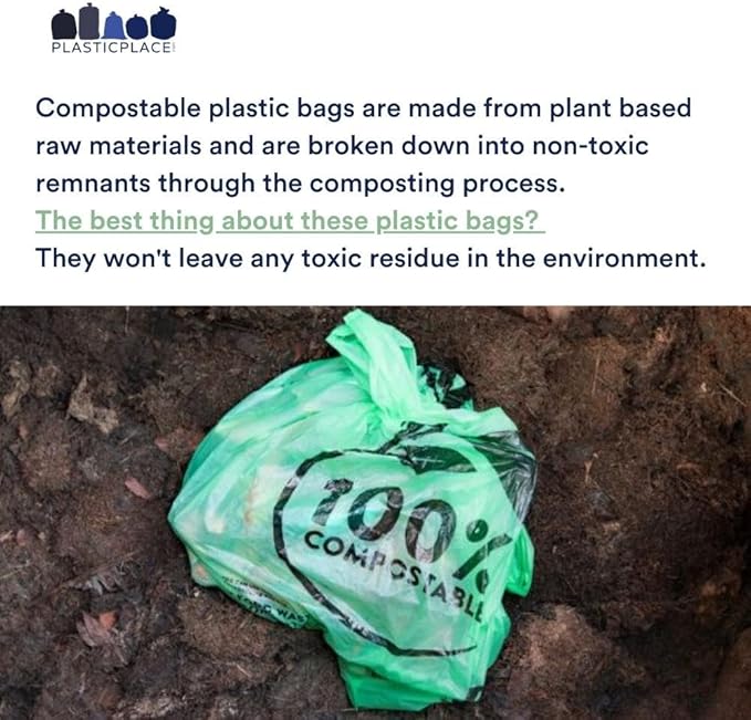Plasticplace 40-45 Gallon Compostable Trash Bags │ 1 Mil │ Green Tint Garbage Can Liners │ 40” x 46” (50 Count)