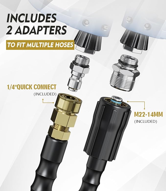 Pressure Washer Gun and Hose Kit, 4800PSI Steel-Braided & Durable - Flexible & Kink-Resistant Power Washer Hose 50 FT with 3/8" Swivel Quick Connector and M22 14mm Adapters Replacement