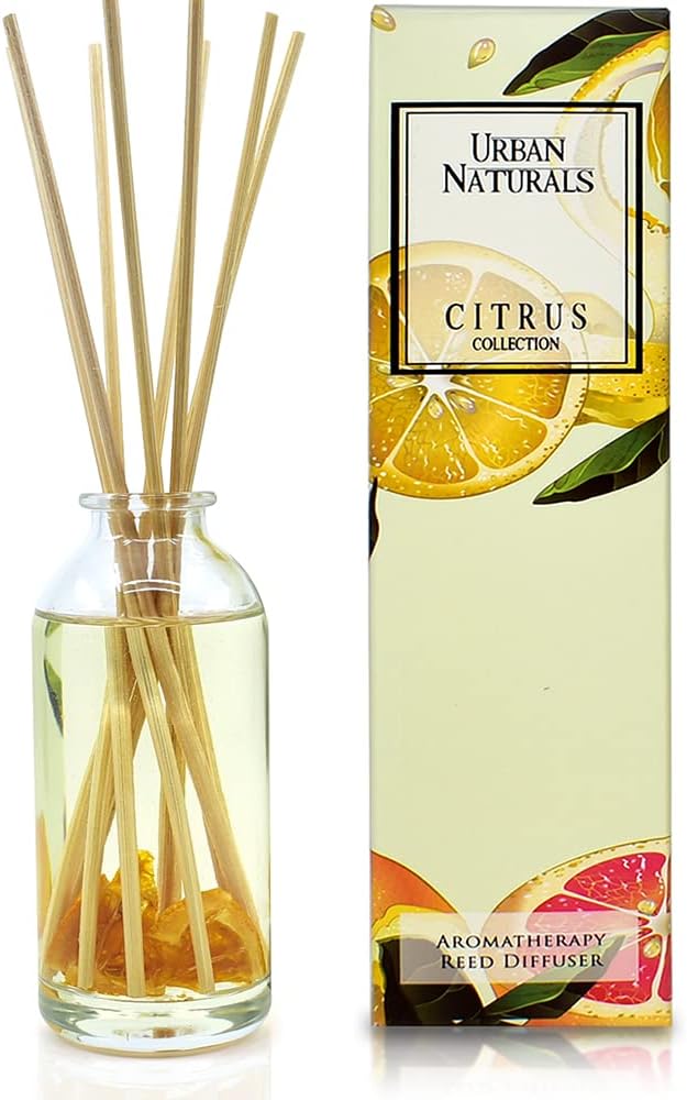 Reed Diffuser Set, Citrus Bliss - Bathroom Shelf Décor | Mandarin Orange & Grapefruit with Real Orange, Fresh Home Fragrance