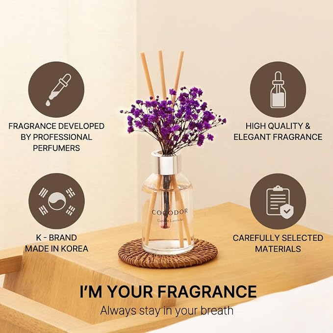 COCODOR Flower Reed Diffuser Set / 3.4oz / Lemon Eucalyptus/Scent Diffuser with Sticks Home Fragrance Reed Diffuser for Bathroom Shelf Decor