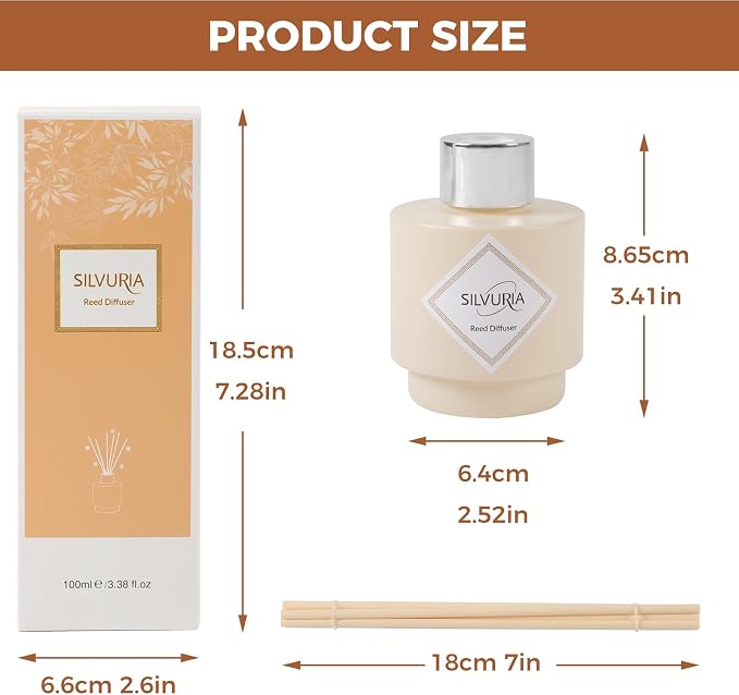 Reed Diffuser Set with White Jasmine Scent,100ml(3.38 oz) | Essential Oil & 6 Reed Sticks,Long-Lasting Fragrance for Home,Bathroom,Bedroom,Perfect Housewarming Gift,Room Freshener