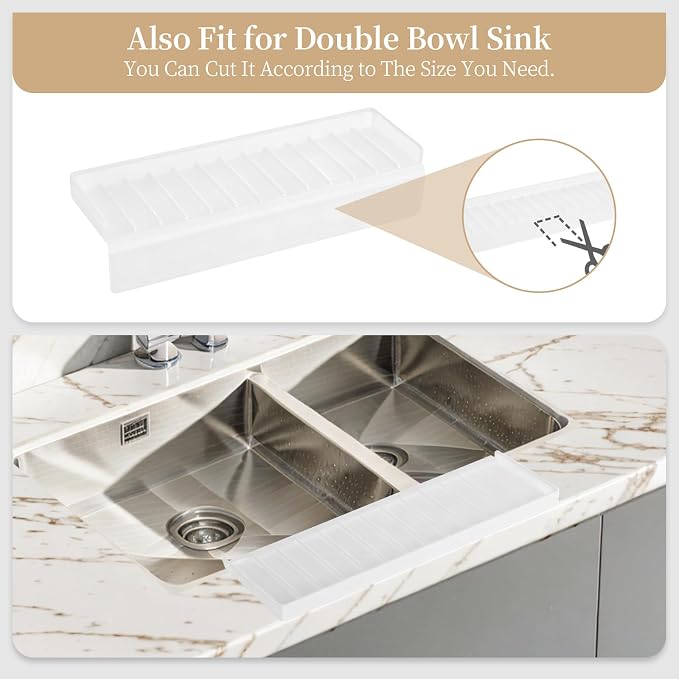 Sink Edge Protector with Suction Cup, 14" x 4", Silicone Sink Splash Guard for Kitchen & Bathroom, Protect Countertop from Scratches, Stains, for Stainless Steel Granite Quartz