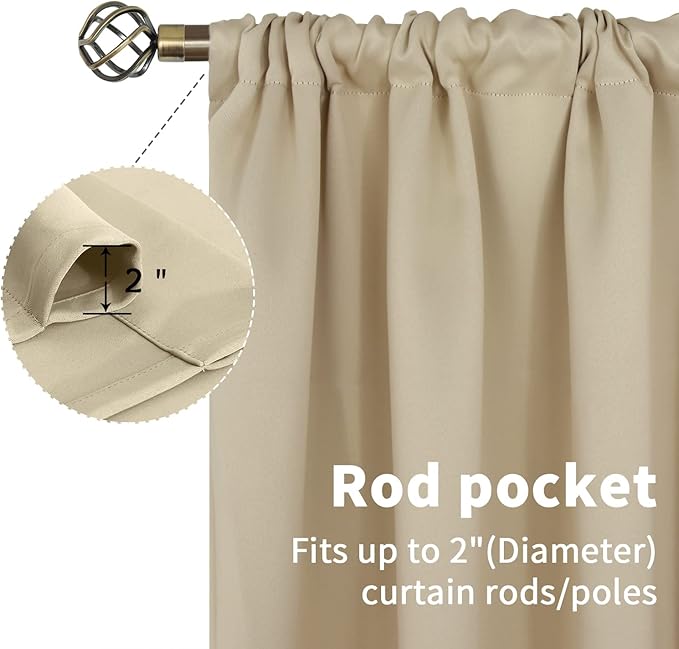 BGment Beige Blackout Curtains 40 Inches Long for Kitchen Window - Short Thermal Insulated Drapes with Rod Pocket Darkening Privacy for Basement Cafe Bedroom, 42 x 40 Inch, 2 Panels