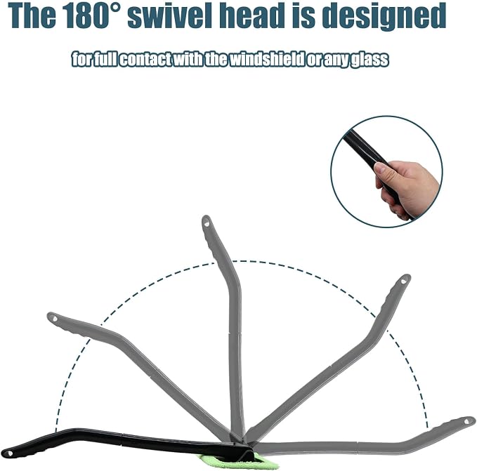 Car Window Cleaner Kit, Green | Windshield Cleaning Tool, Extendable Long Handle, 2 Washable Reusable Microfiber Pads