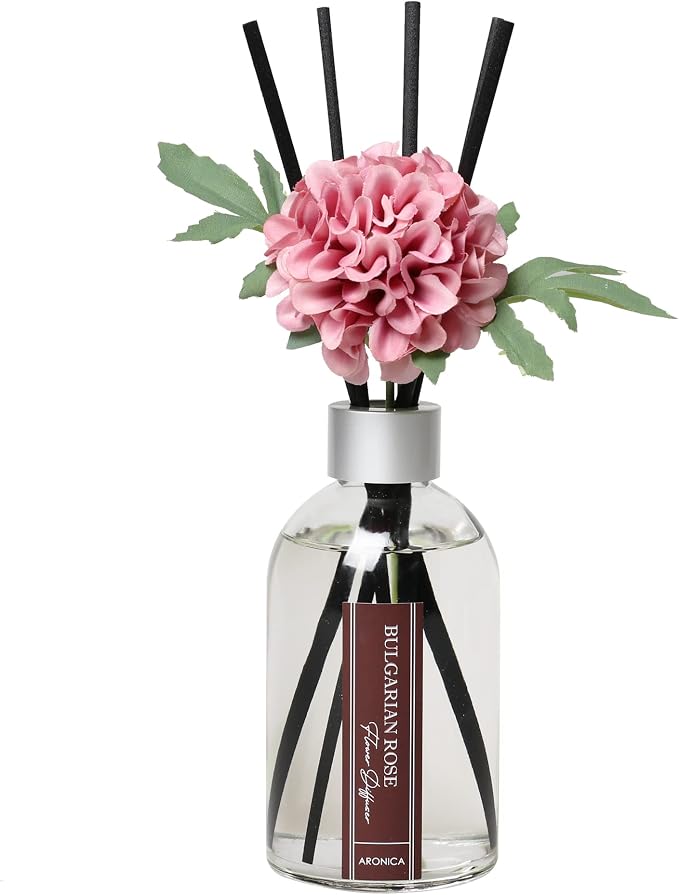 Flower Air Fresheners For Home, Sweet Rose Scent Room Non Plug In, Desk Reed Diffuser, Pink Air Freshener For Bathroom