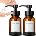 GMISUN Amber Foam Soap Dispenser, 8.5 Fl oz Amber Glass Foaming Hand Soap Dispenser for Bathroom & Kitchen, 2 Pcs Modern Refillable Foaming Soap Dispensers, Foam Pump Bottle with Label & Silicone Boot