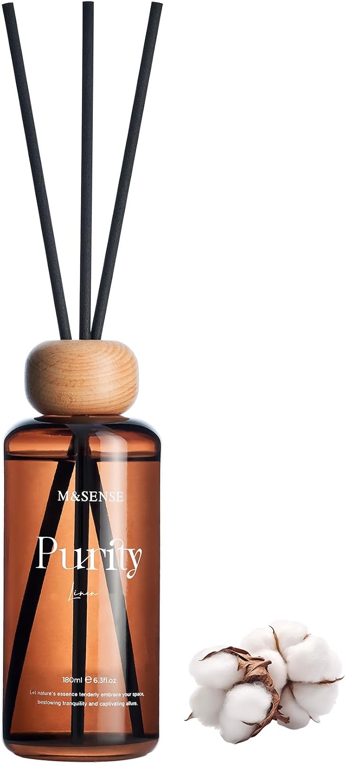 M&SENSE Reed Diffuser Set, Linen, 6.3 oz Natural Essential Oil | Non-Toxic Organic, Long-Lasting Fragrance, Ideal for Laundry Room, Bedroom, Gifts for Women