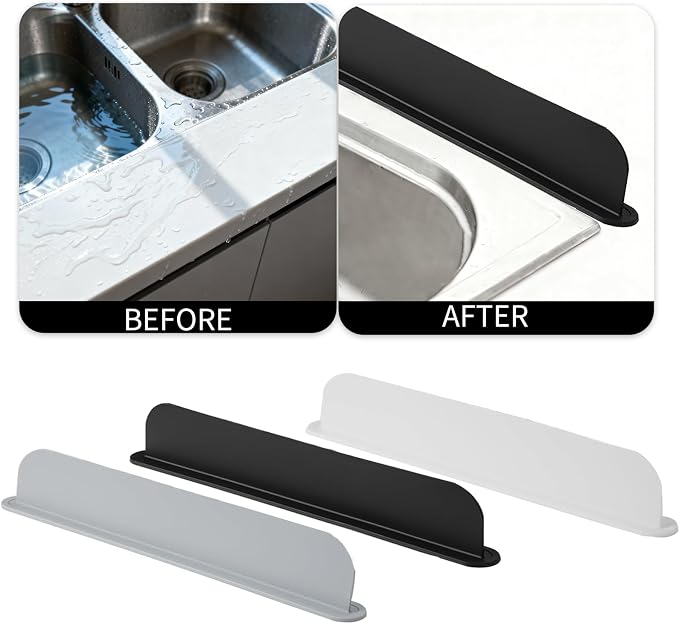 19.2inch(49cm) Silicone Sink Splash Guard, Sink Splash Guard with Suction Cup,Kitchen Sink Water Splash Guard, Kitchen Sink Splash Guard that Can Be Placed Behind (1, Black)