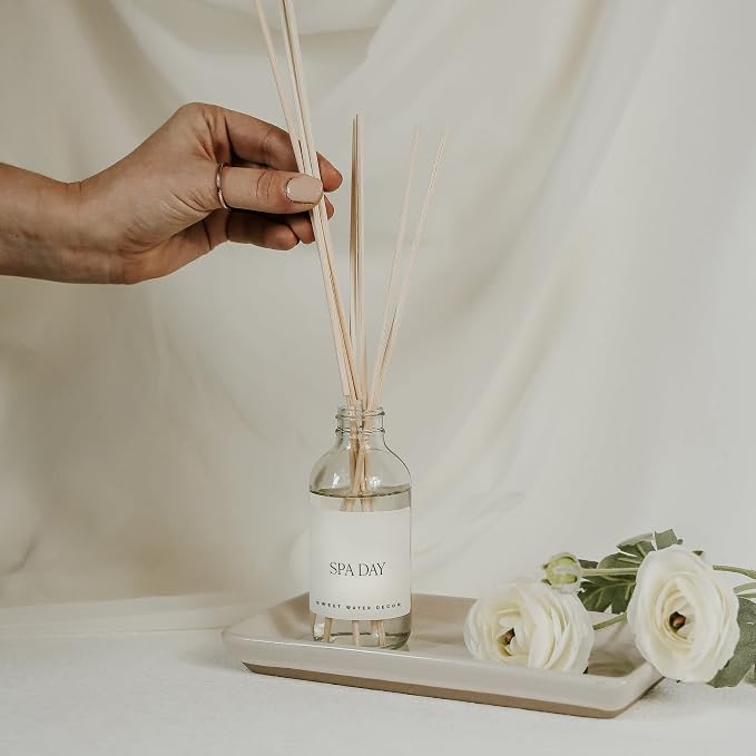 Sweet Water Decor Spa Reed Diffuser Set - Sea Salt, Wood, and Cream Scented Reed Diffuser for Home - Home Freshener Diffuser with Sticks - Long Lasting Fragrance, Made in the USA