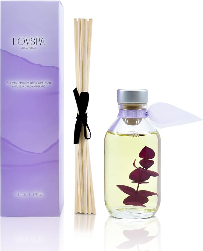 Reed Diffuser Set - DE-Stress Lavender Eucalyptus Scented Oil Diffuser | Home Fragrance Reed Diffuser for Bedroom, Bathroom Shelf Décor, with Real Botanicals in the Bottle - Made in the USA