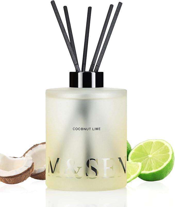 M&SENSE Reed Diffuser Set, Coconut Lime, 17 oz Natural Essential Oil | Non-Toxic Organic, Long-Lasting Fragrance, Ideal for Living Room, Bathroom, Gifts for Women