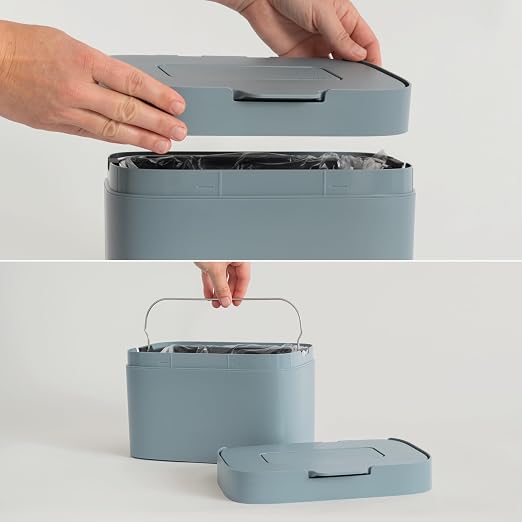 KAZAI. Compost Bin Kitchen 'Elin' | 1.2 GAL / 4.5L Countertop Compost Bin with Lid & Carbon Filter | Odor-Free, Dishwasher Safe, with Inner Bucket | Small Indoor Kitchen Composter | Stone-Blue