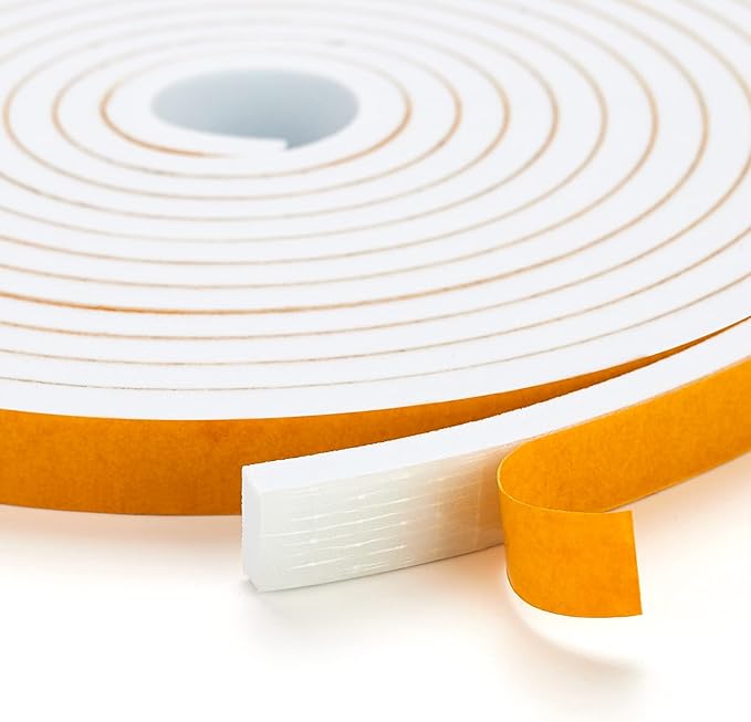 39 Feet Weather Stripping Door Seal, 1/4" Wide X 1/8" Thick Door Seal Strip High Density Foam Tape Adhesive Strip for Door Soundproofing,Window Insulation (1/4" x 1/8" x 39FT,White)