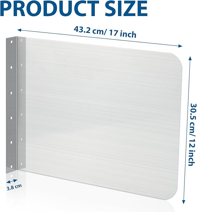 Amylove 17 x 12 Inch Stainless Steel Splash Guard Stainless Steel Wall Mount Guard with Screws Screws for Bathroom Sink Side Sink Splash Prep Sinks Protector for Commercial Kitchen Restaurant