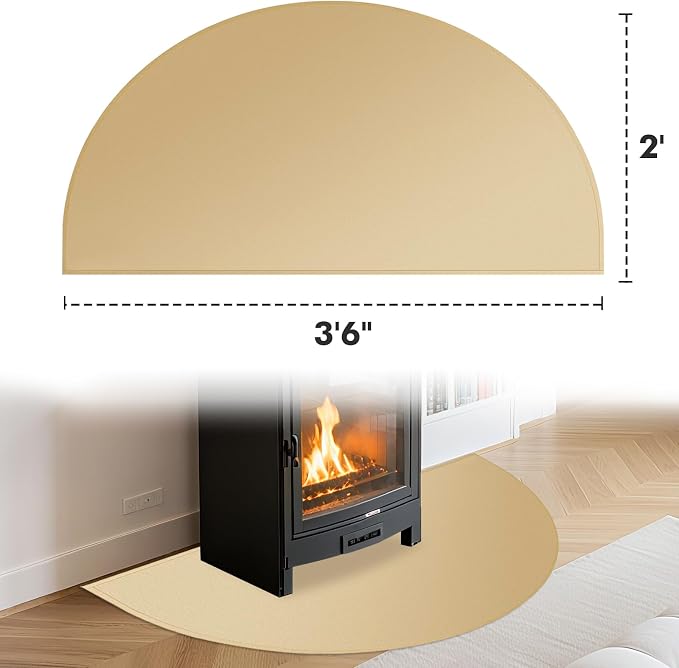 TOHONFOO Fireplace Mat for Home Protection, 3'6'' x 2' x 0.04'', Khaki | 1800°F fireplace rugs fireproof, fiberglass hearth rugs for fireplaces fire resistant protect against embers, easy to clean