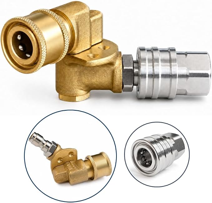 Copper Pivoting Coupler Kit 1/4 inch with 5 Angles & NPT 1/4 Pressure Washer Gun Head Quick Connector Stainless Steel Adapter Female Thread Fitting Set for Pressure Gun&nozzle&foam bottle