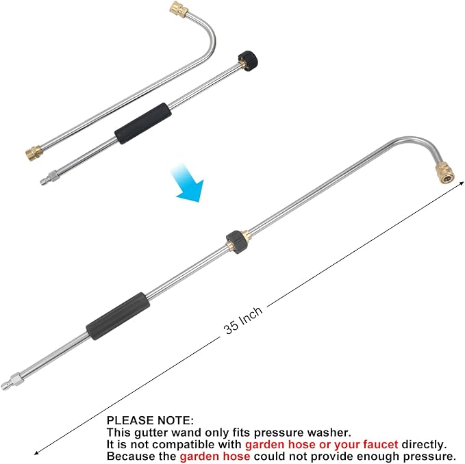 Pressure Washer Gutter Cleaner Rod, Heavy Duty 35 Inch Power Washer Replacement Lance Wand for Gutter Cleaning, RV Roof and Wheel Washing, 4500 PSI, 1/4 inch Quick Connector