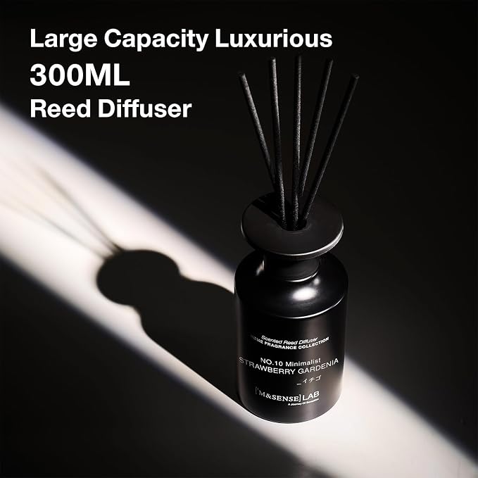 M&SENSE Minimalist Large Reed Diffuser 300ml, Strawberry Gardenia Scented with Natural Essential Oils, Long Lasting with 7 Sticks, Non-Toxic Home Fragrance for Bedroom, Bathroom Decor