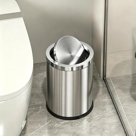 7L/1.8GAL Stainless Steel Trash can,Bathroom Trash can with lid,Small Trash Can with Flipping Lid, Mini Garbage cans for Kitchen，Living Room. Metallic Gold (7L-Silver)