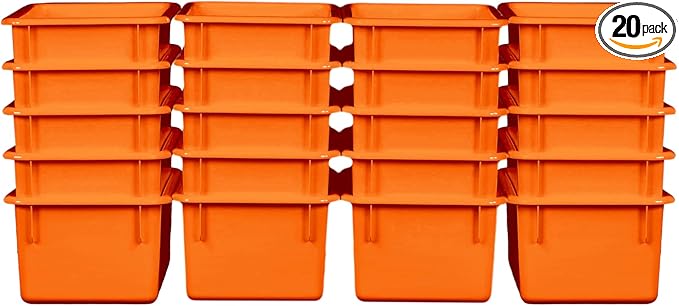 Wood Designs Cubby Storage Bin, Heavy Duty Plastic Containers for Kids Orange Cubby Tray Set of 20