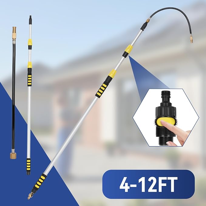 20FT Reach Gutter Cleaning Tools from Ground,Rain Gutter Cleaning Tool from Ground with Bendable Nozzle, Suitable for 2-Story Residential Buildings, Roof Maintenance, and Dirt Removal
