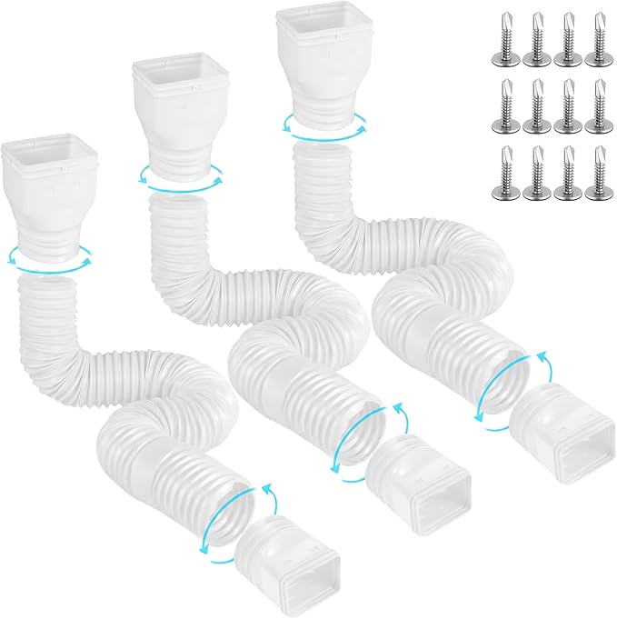 Gutterlix 3 Pack Flexible Gutter Downspout Extensions Extendable from 21" to 67", Downspout Extender Comes with Adapters, Thickened Down spout Drain Extension for Rainwater Drainage(White)