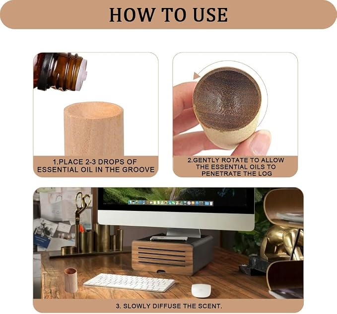 5 Pcs Wood Essential Oil Diffusers,Small Wood Fragrance DIffusers,Fragrance Retention,Wooden Aromatherapy Round Diffuser for Car,Home, Bathroom, Office, Toilet, Yoga Room, Sauna Room