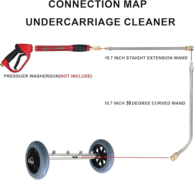 Hourleey Pressure Washer Undercarriage Cleaner, 16 Inch Power Washer Surface Cleaner, Undercarriage Water Car Broom Attachment with Extension Wand, 4000 PSI