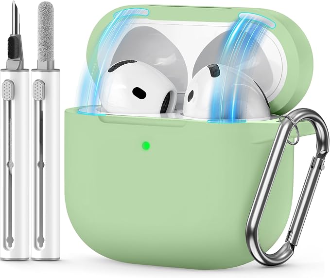 for AirPods 4 Case 2024 with Cleaner Kit & Keychain-Magnetic Teal | Silicone Protective Cover for Apple AirPods 4th Generation Case,for Women Men,One-Piece Design,Shockproof,Dust Proof,Magnetic