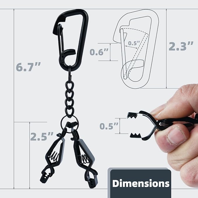 KUNN Glove Clip Stainless Steel Carabiner with Double-End Alligator Clip for Work Gloves, Glove Holder for Wall Mount