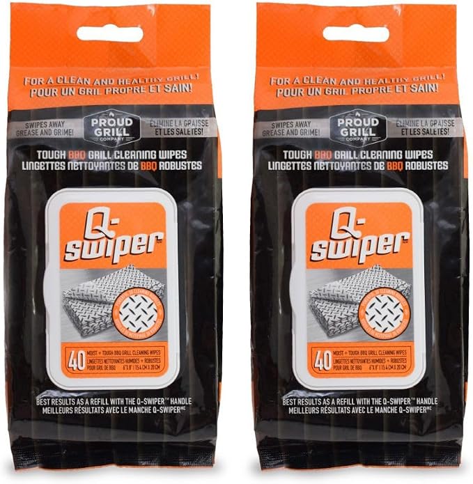 Proud Grill Q-Swiper Easy-Clean Moist, Tough BBQ Grill Cleaning Wipes, 80ct | Bristle-Free BBQ Cleaner, Heavy-Duty Thick Degreaser Wipes, Grease & Grime Remover for Outdoor Barbecue Grills, Disposable