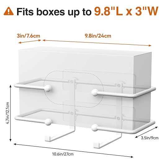 Adhesive Glove Box Holder Wall Mount, Metal Gloves Dispenser, White | For Latex & Nitrile Boxes, No-Drill Tissue & Wipes Organizer for Lab, Kitchen, Bathroom