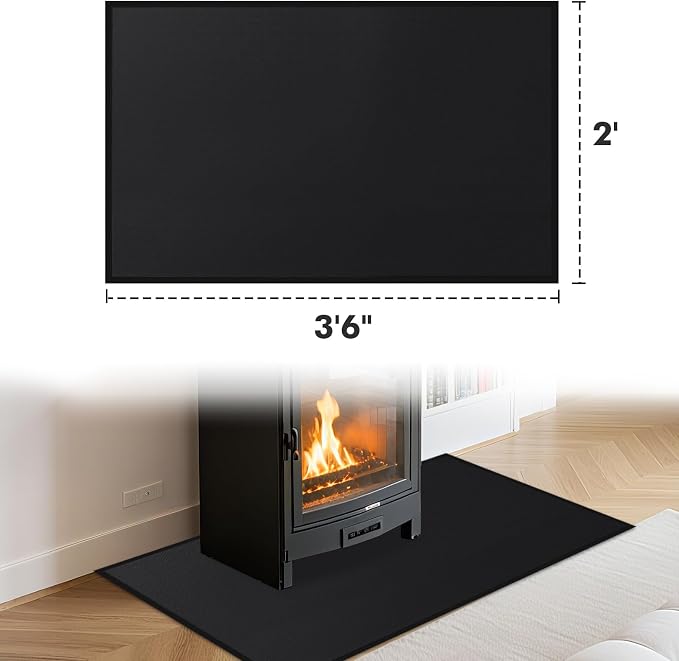 Hearth Rugs for Fireplaces Fire Resistant, 3'6'' x 2' x 0.04'', Black | 1800°F fireplace rugs fireproof, fiberglass fireplace mats fireproof protect floors carpets from sparks embers, easy to clean